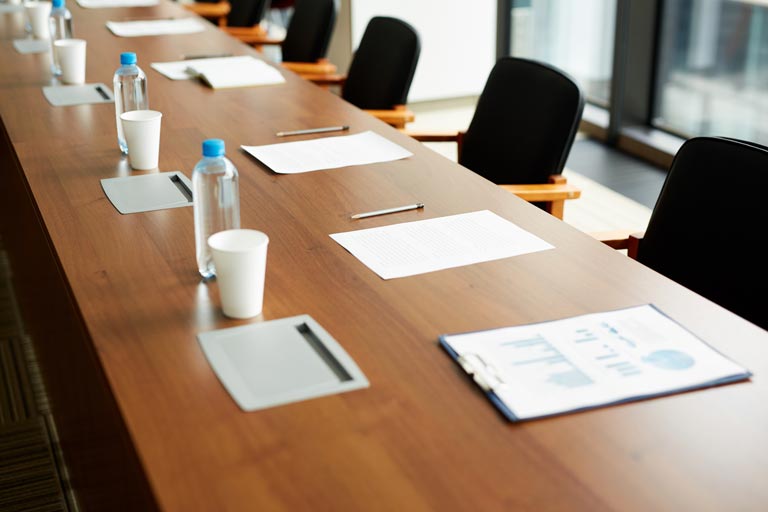 A meeting room prepared before a client meeting