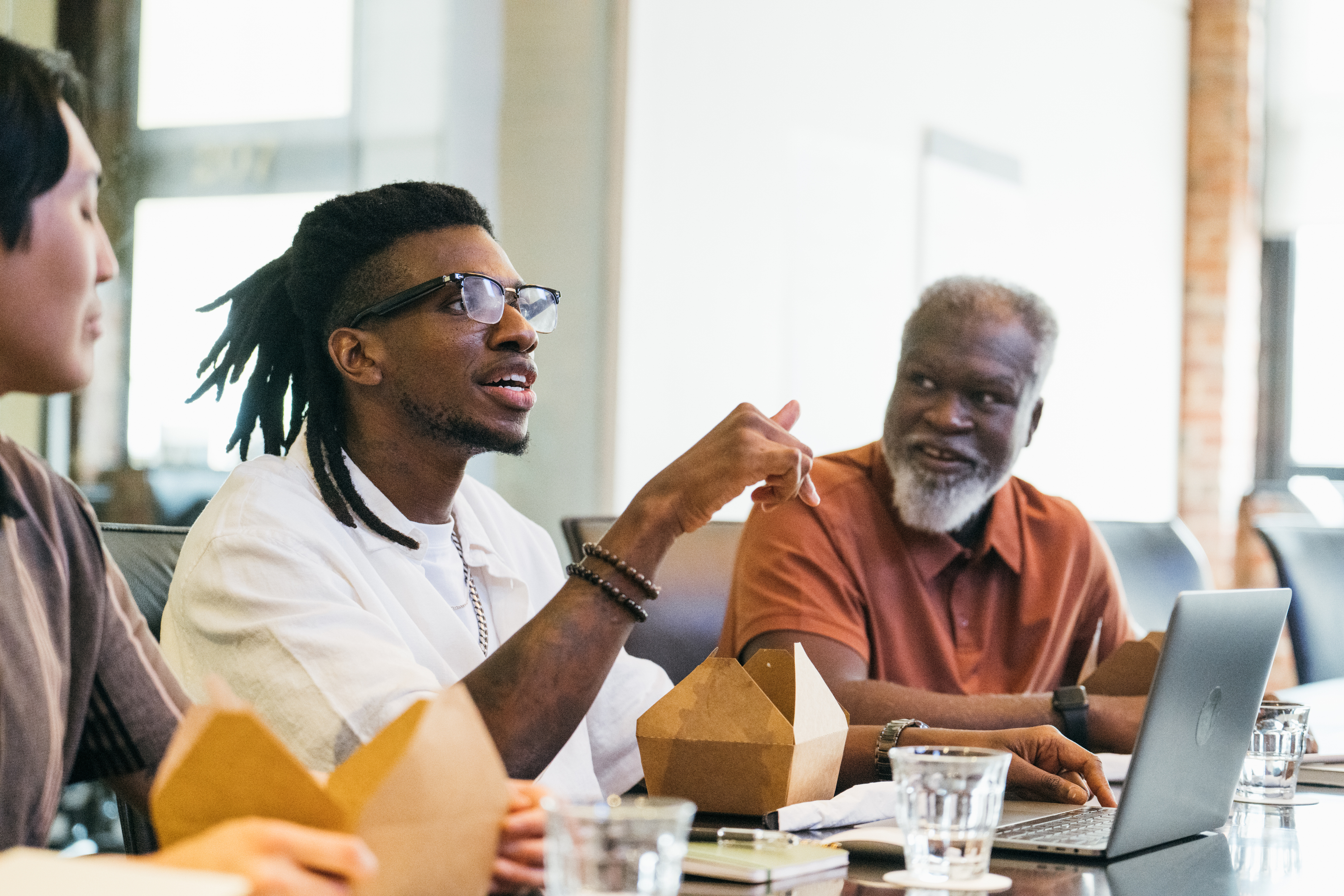 Diverse team collaborating in an innovation workshop