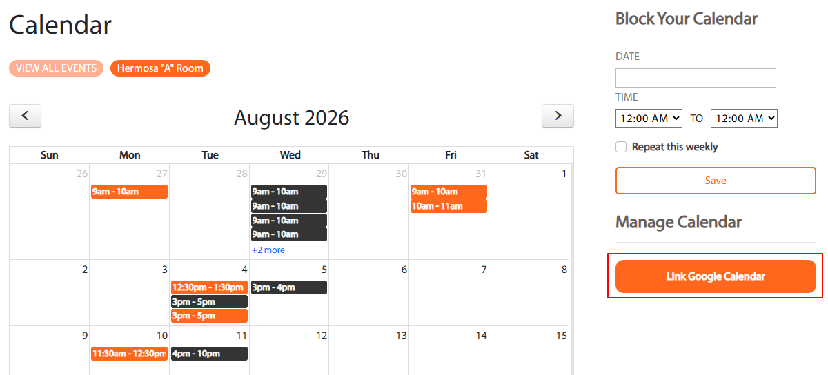 Step 3 screen showing the Link Google Calendar button