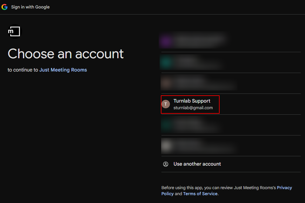 Step 5 screen showing Google account email selection